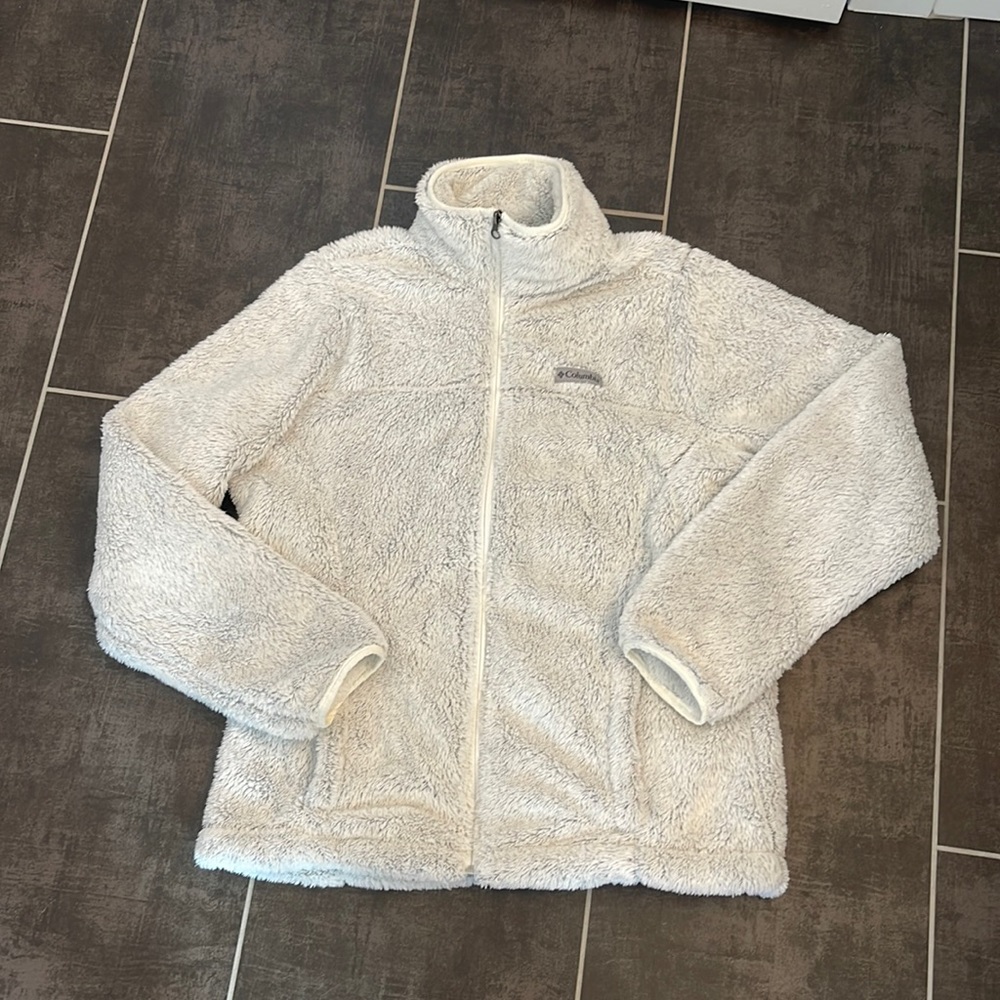 COLUMBIA Soft Sherpa Full Zip Jacket. Never Worn. Sz Large. Color White/Gray